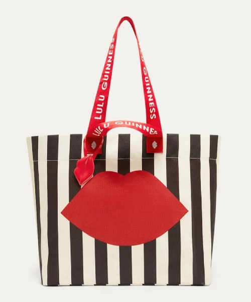 Lulu Guinness Black Multi Lip Striped Tote